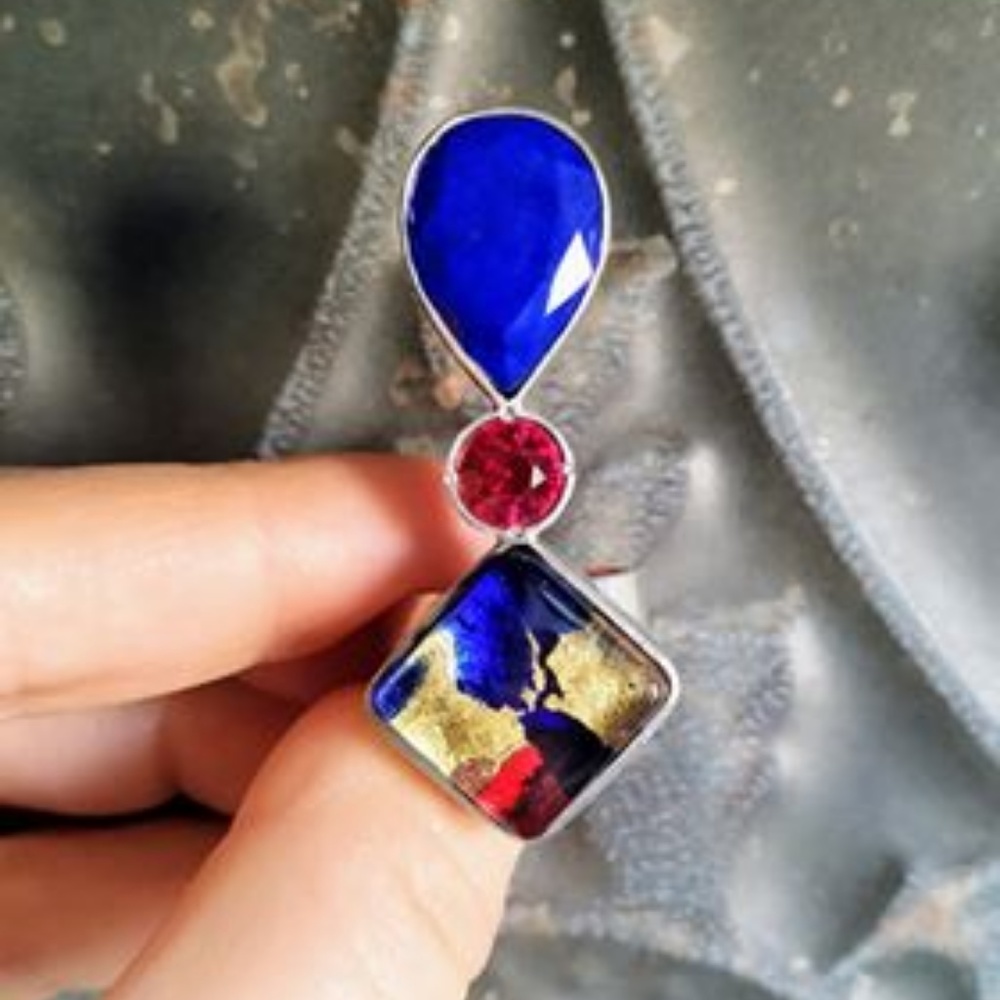 Ring Silver, Semi Precious Stones and Murano glass